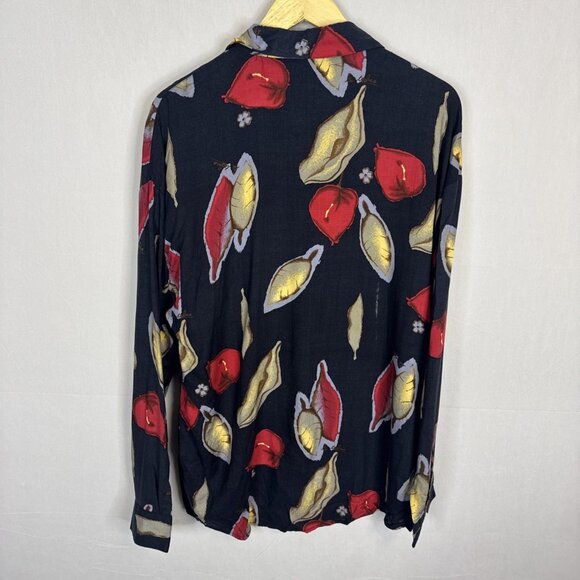 Wear the Right Thing by Hensi Valdise Shirt L Korea 90s Rayon Black Red Gold - Picture 5 of 5